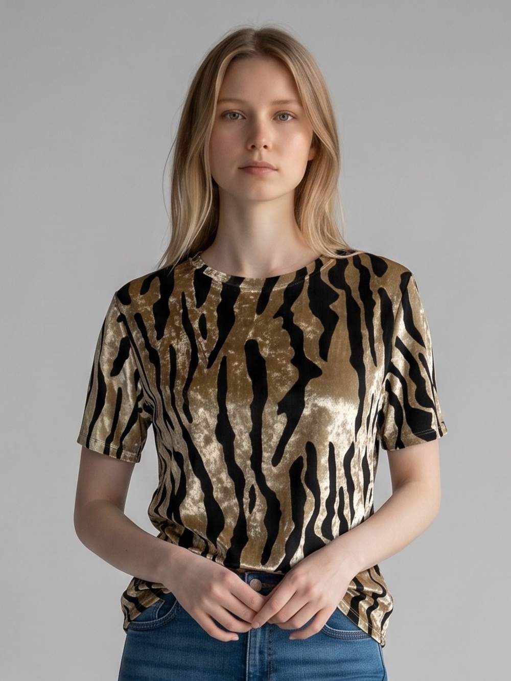Vintage Y2K Whimsygoth Gold and Black Animal-Print Burn Out Velvet Blouse